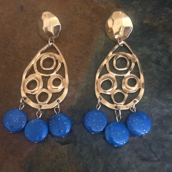 Jewelry - Gold Earrings with Blue Stones